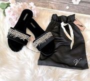 Victoria’s Secret Fringe Rhinestone Slides Black Size Large