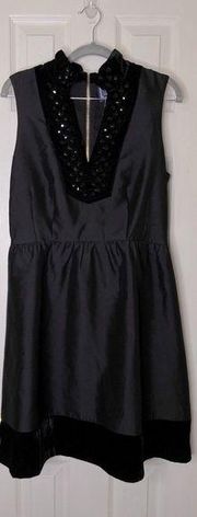 NWOT Sail to Sable Black Dress Velvet Trim Jewel Embellished Neckline Size 8