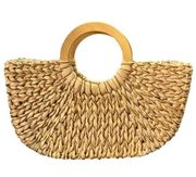 New York & Company NY&C Woven Rattan Gold Tote Handbag Purse