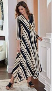 NWT Soft Sorroundings Chanson De La Fontaine Dress Black and Ecru stripe