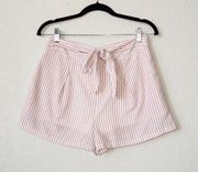 White Pink Vertical Stripe High Rise Fabric Shorts Size Medium