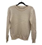 Ellison  Cream with Black Stitch Hearts Crew Neck Knit Sweater Small