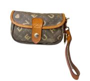 Dooney & Bourke Coated Canvas Tan Leather Monogram Print Small Wristlet