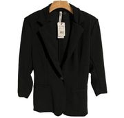 NY Collection Blazer Jacket Womens Petite Large Black Long Sleeve Soft Stretch