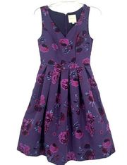 Modcloth Purple Floral Fit Flare Dress Pleated Sleeveless Pockets Size XS