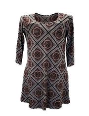 Nine Britton Diamond Geometric Pattern 3/4 Sleeve Midi Size Extra Small