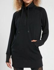 Athleta Cozy Karma 1/4 Zip Fleece Funnel Sweatshirt Dress in Black Size Medium