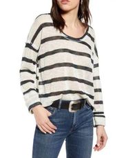 TREASURE & BOND | Lightweight Raw Hem Cream & Black Striped Pullover Sweater M