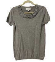 ELLE JEWELED COLLAR SHORT SLEEVE SWEATER