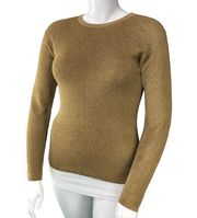 Linda Allard Ellen Tracy Womens Size M Gold Metallic Sweater Pullover Crew Neck