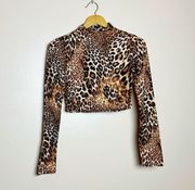 Leopard Boutique Mock Neck Crop Top Size L NWT