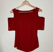 WHBM red top with scrunch on the sides & silver  on the sleeves ( M )