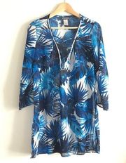 Tommy Bahama‎ Plumeria Embellished Tunic Cover Up Blue Paradise Womens Size S