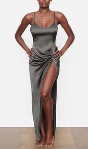 SKIMS Silk Slit Sleep Dress Size 4X Plus Size Gunmetal NWT $178 MSRP Exclusive