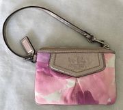 Wristlet Madison Pink Floral Watercolor and Silver Metallic Coin Pouch