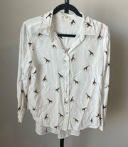 Jane and Delancey Giraffe Printed Long Sleeve Button Up Size Small