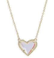 Kendra Scott Ari Heart Dichroic Glass Pendant Gold Tone Chain Necklace NEW