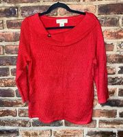 Sag Harbor Petite Red Metallic Pullover Knit Sweater Women's Size PL Large