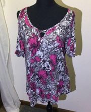 Rock&Republic women’s pink, white and black floral cold shoulder blouse​