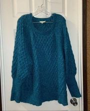 Terra & Sky Teal Metallic Knit Scoop Neck Pullover Sweater 3X