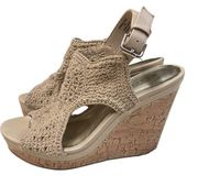 MICHAEL SHANNON SHOES SZ 7 SIENNA CREAM BEIGE KNIT CROCHET CORK WEDGE SANDALS