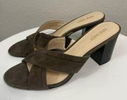 Nine West Glausero Mule Grey Leather Sandal Open Toe Slip On Heel Women's 9.5M