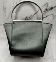 DKNY Mini Gray Satin Pouch with Silver Handle 