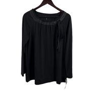 Daisy Fuentes Black Long Sleeve Top Bow Detail Size Large New