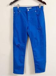 Sandro Paris Straight Leg Distressed Jeans Royal Blue Sz 36 (28 US) Royal Blue