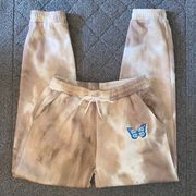 Charlotte Russe Tan and White Tie Dye Blue Butterfly Sweatpants Joggers