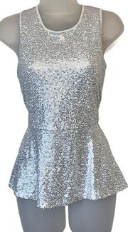 Kensie Sequin Metallic Silver Peplum Top Small