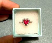 925 Heart Ruby And Diamond Ring Size 7