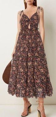 Ulla Johnson Knotted Kali Midi Dress Floral Poplin Size 4 Tie Straps Pockets