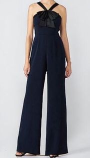 Jay Godfrey Dryden Bow Pleated Jumpsuit Wide Leg Blue Size 2