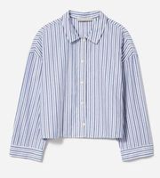 NWT Everlane Women PJ Top Shirt Medium Striped Woven Cotton Soft Boxy White Blue