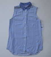 NWT Equipment Sleeveless Slim Signature in Nautical Blue Silk Button-up Shirt S