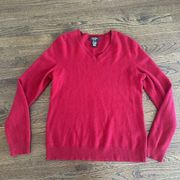 Lord & Taylor Vibrant Red 100% Cashmere Plunging Vneck Sweater Large Q0497