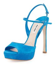 women’s blue suede peep-toe ankle strap high-heel sandal size IT 38 US 8