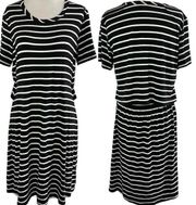 New  Cut Out Back Striped T-Shirt Dress Black White Size Large