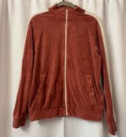 F21 Red And White Y2K Style Velour Track Jacket Size Large