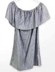 J. CREW Striped Chambray Off The Shoulder Dress