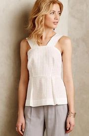 Maeve by Anthropologie Delicate White & Pink Zipper Peplum Tank Size 10 P