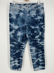 Lands' End Women's High Rise Straight Leg Jeans Sz 16 Marble Dyed Blue