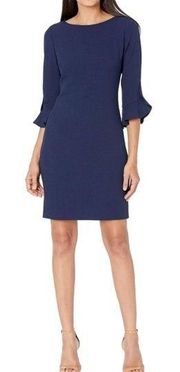 KARL LAGERFELD Paris navy flare sleeve career chic crepe dress