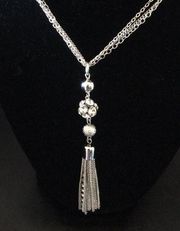 Guess Triple Chain Pave Crystals & Tassels Neckla