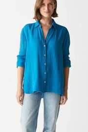 Leo Gauze Button Down Shirt Pacific Blue