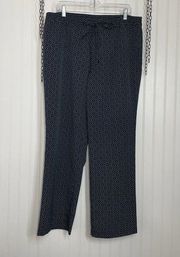 TALBOTS Blue Geometric High Waisted Pocket Wide Legs Drawstring Pants Size 14