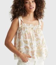 NWT Lucky Brand Tie Strap Floral Lace Trim Flowy Tank Top. Ivory. Boho Women’s L