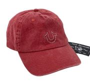True Religion Crystal Horseshoe Baseball Cap Hat Washed Red Womens One Size