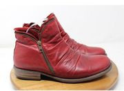 Miz Mooz Boots Womens 11 Red Leather Luna Ruched Ankles Exposed Side Zipper